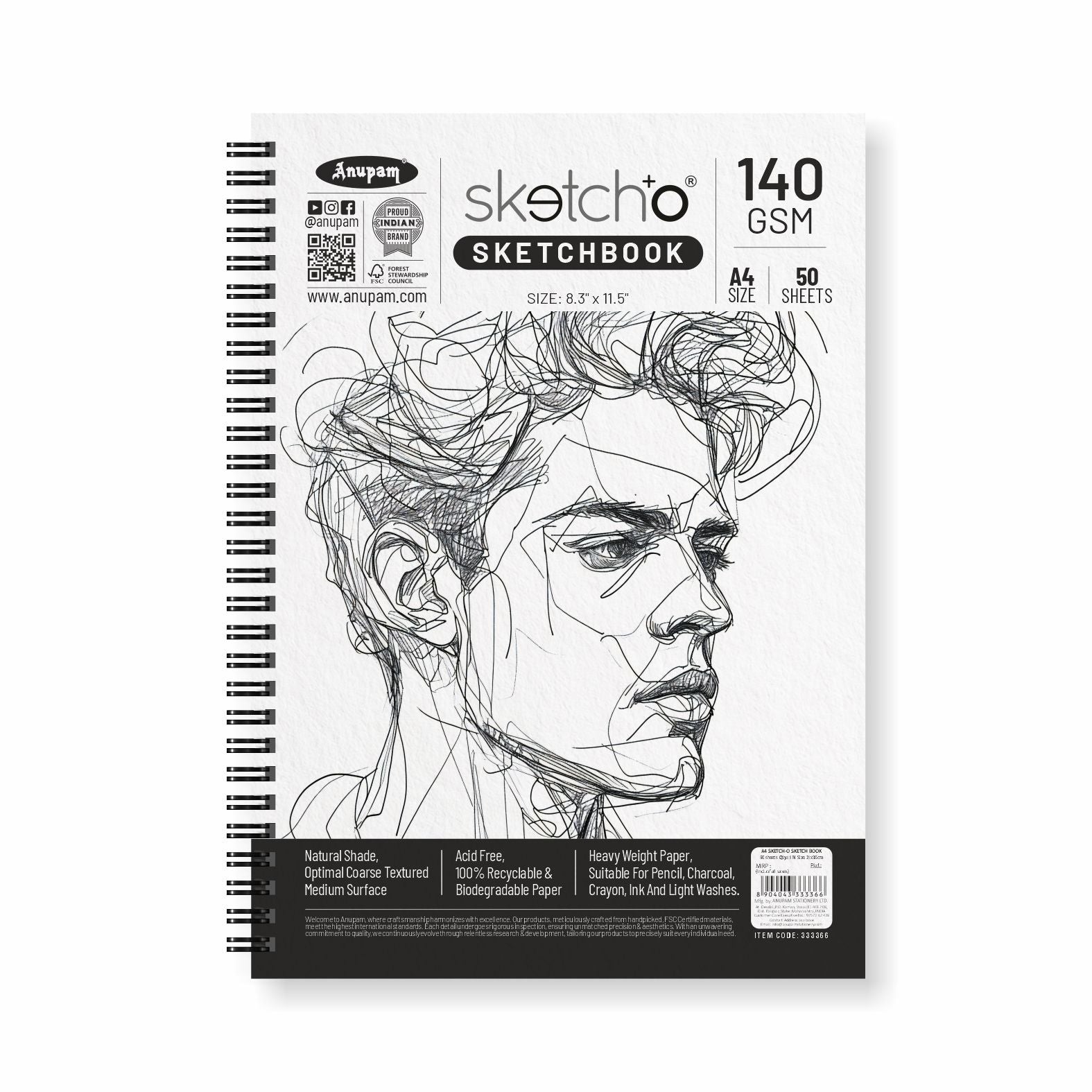 Anupam Sketch-O Sketching and Drawing Sketchbook-Soft Bound-Cartridge Paper-140GSM-Wireo Book